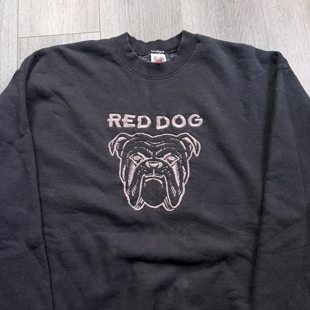 Vintage 90s Red Dog Beer Embroidered Sweatshirt XXL Fruit of the Loom Black